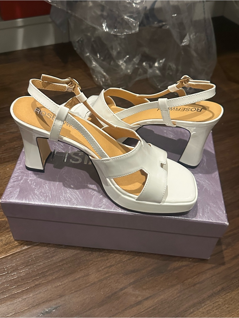 White Platform Block Heel Sandals for Women, size 9